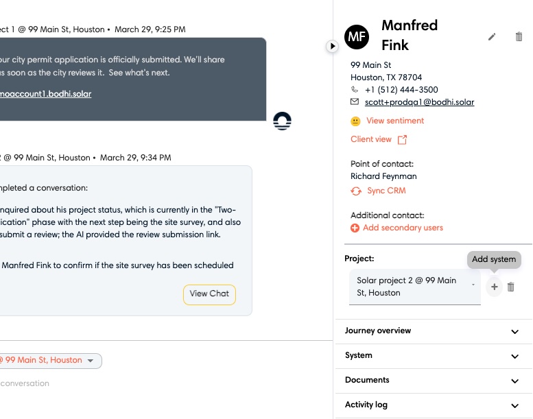 Project dropdown with '+' control in the installer inbox right pane
